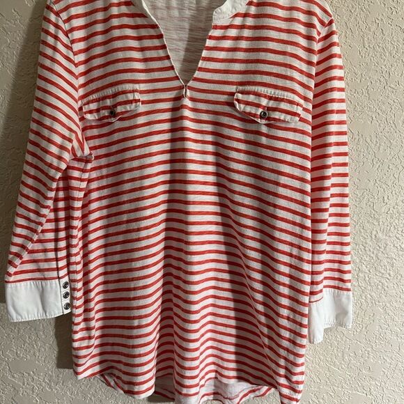 J.Crew Women's 3/4 Sleeve Clasped V Neck Cotton Striped‎ Top Size Large - Picture 6 of 8